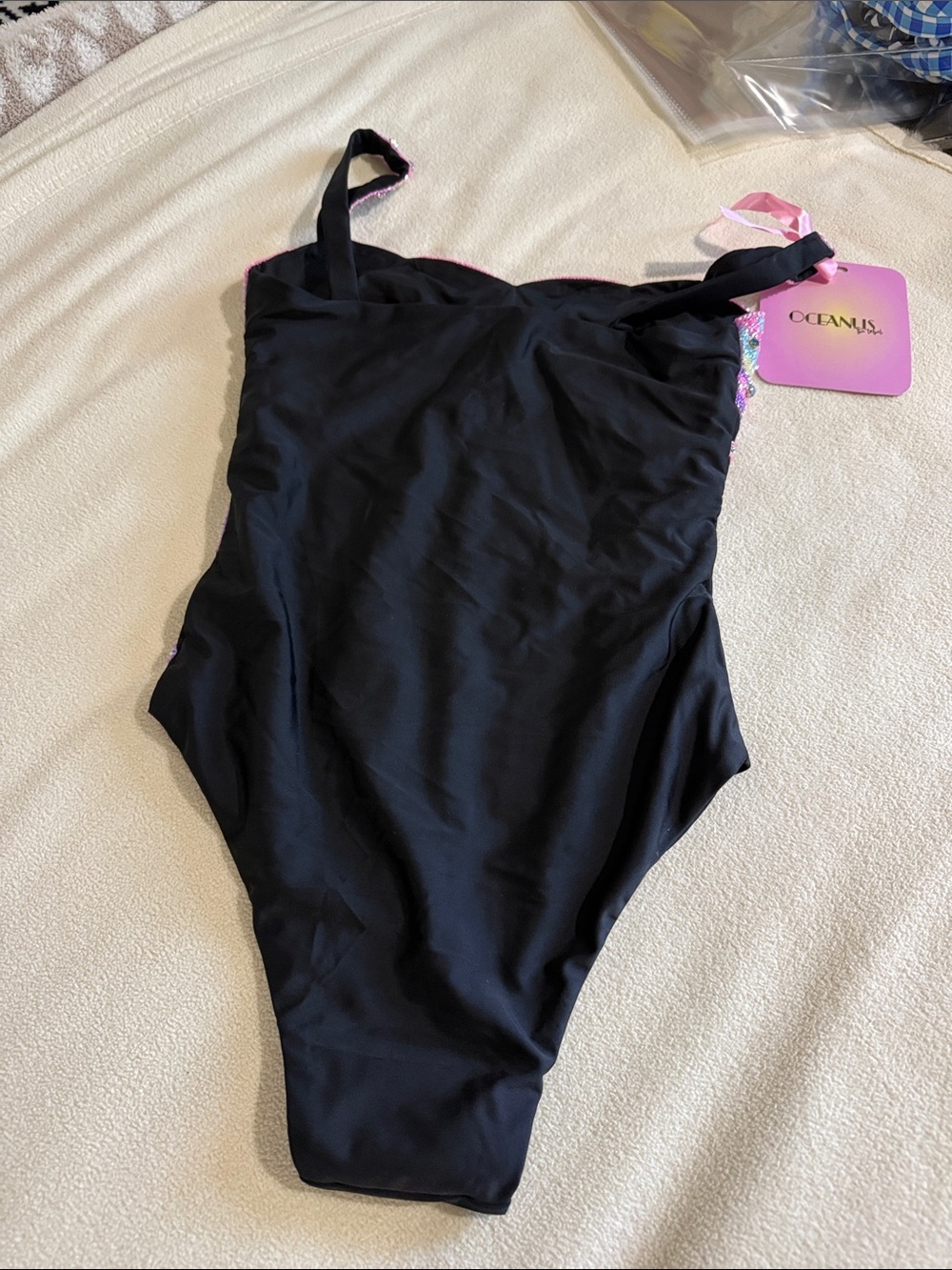 Oceanus goddess new Black One-Piece Swimsuit with Pink Beaded Starfish Accents - Picture 11 of 11